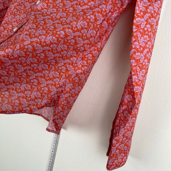J. Crew x Liberty® Buttondown Size 4 Orange Floral Slim Top Cotton Toutouayette - Picture 9 of 14